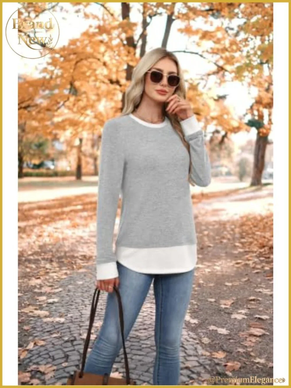 Womens Long Sleeve Tunic Top Lightweight Polyester Blend Casual Crew Neck